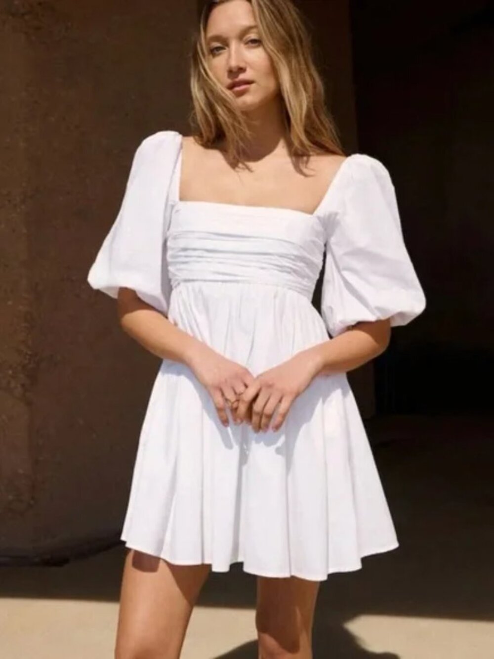 ABERCROMBIE Puff Sleeve Mini Dress – White – Size S 🤍✨